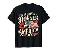 She Loves Horses And America Too Horse Shirt 4th of July T-Shirt