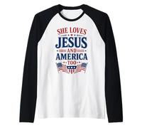 She Loves Jesus and America Too 4th of July USA Raglan Baseball Tee