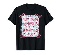 She Loves Jesus And America Too American Girly 4th Of July T-Shirt