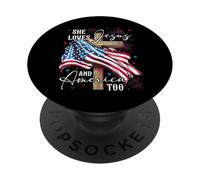 She loves Jesus and America too American Patriotic USA Flag PopSockets Adhesive PopGrip