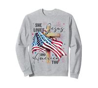 She loves Jesus and America too American Patriotic USA Flag Sweatshirt