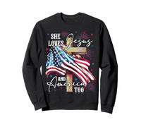 She loves Jesus and America too American Patriotic USA Flag Sweatshirt