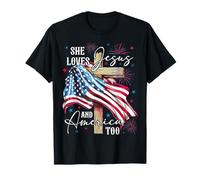 She loves Jesus and America too American Patriotic USA Flag T-Shirt
