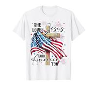 She loves Jesus and America too American Patriotic USA Flag T-Shirt