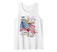 She loves Jesus and America too American Patriotic USA Flag Tank Top
