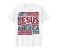 She Loves Jesus And America Too Christian Retro 4th of July T-Shirt