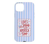 She Loves Jesus And America Too Flag Bow 4th of July Stripe Case for iPhone 15 Plus