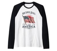 She Loves Jesus and America Too Patriotic Design Raglan Baseball Tee