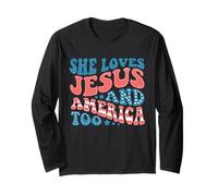 She Loves Jesus And America Too Retro 4th Of July Christian Long Sleeve T-Shirt