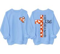 She Loves Jesus And Loves America Too Sweatshirt Halloween Christian Patriotic Hoodie For Women Sky Blue