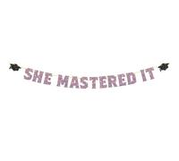 She Mastered It Banner, Masteres 2025 Banner, Girls Boys Happy Master Degree Party Decorations 2025, Purple Glittery Congrats Grad Decorations