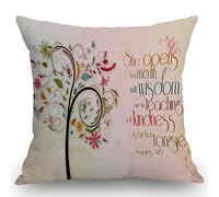 She Opens Her Mouth With Wisdom And The Teaching Of Kindness Is On Her Tongue Cushion Cover Decorative Throw Pillow Case Plush Cushion Covers For Living Room Valentines Day Gifts 45X45Cm