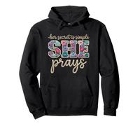 She Prays Floral Christian Faith Quote Rope Style Text Pullover Hoodie