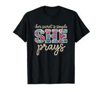 She Prays Floral Christian Faith Quote Rope Style Text T-Shirt