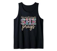 She Prays Floral Christian Faith Quote Rope Style Text Tank Top