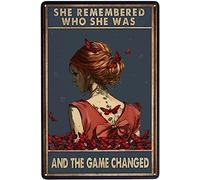 She Remembered Who She Was And The Game Changed Tin Vintage Signs Hotel Romantic Realism Aesthetic Room Decor Butterfly Teen Girls Independence Day Veterans Day Celebrations Wall Art Decor 8x12