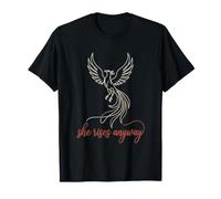She Rises Anyway Rising Phoenix Bird Line Art Firebird Wings T-Shirt