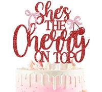 She’s the Cherry on Top Cake Topper, Cherry Bachelorette Party Decor, Summer Fruit Wedding Bridal Shower Baby Shower Party Decorations Supplies Red Glitter