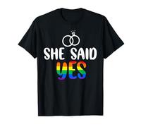 She Said Yasss She Asked She Said Yes Lesbian Engagement T-Shirt
