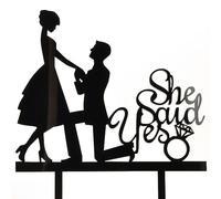 She Said Yes Black Acrylic Engagement Couple Wedding Day Cake Topper Silhouette