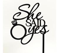 She Said Yes Black Acrylic Engagement Ring Wedding Day Cake Topper Silhouette