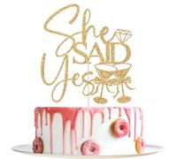 She Said Yes Cake Topper, Wedding Cake Decor, Will You Marry Me, Bride to Be, Bridal Shower Wedding Engagement Party Decorations, Gold Glitter