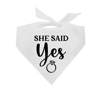 She Said Yes Dog Bandana | 100% Cotton Triangle | Made in USA | Wedding Photo Prop | Bridal Shower | Engagement Announcement | White, One Size (647)