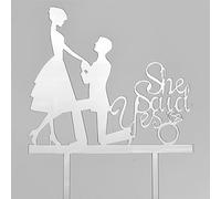 She Said Yes Silver Acrylic Engagement Couple Wedding Day Cake Topper Silhouette