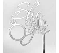 She Said Yes Silver Acrylic Engagement Ring Wedding Day Cake Topper Silhouette