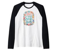 She Sells Sea Shells Cute Vintage Ocean Seashore Raglan Baseball Tee