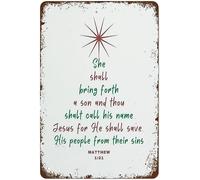 She Shall Bring Forth A Son Metal Tin Sign Vbible Verse Wall Art Christmas Scripture Aluminum Sign Print Retro Wall Decor Funny Metal Poster Decorations For Farm Office Pubs Club 8x12Inch
