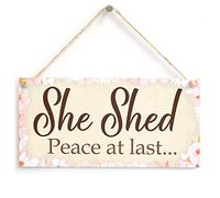 She Shed Peace at Last Sign, Pink Floral Decor