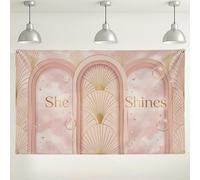 She Shines Peach Wall Backdrop, Elegant Art Party Decorations, Gold and Blush Photo Background for Events, Birthday and Celebration Supplies 71x43 Inch