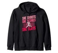 She Shoots Scores Slays Women's Soccer Zip Hoodie
