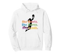 She Shoots She Scores She Leads Girls Basketball Silhouette Pullover Hoodie