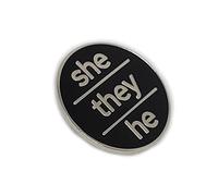 She They He Pronoun Pin Black Hard Enamel Silver Finish Lowercase Minimalist Pronoun Button, 1 inch / 25.4 mm, Metal Zinc enamel, star
