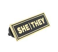 She/They Rectangle Gold & Black Enamel Pronoun Pin