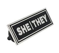 She/They Rectangle Silver & Black Enamel Pronoun Pin