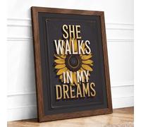She Walks in Dreams Typography Framed Wall Art Print A1 (84.1×59.4cm) Walnut, Wall Decor for Living Room, Bedroom, Office & Home, Ready to Hang, Art Gift