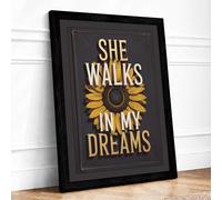 She Walks in Dreams Typography Framed Wall Art Print A2 (59.4×42cm) Black, Wall Decor for Living Room, Bedroom, Office & Home, Ready to Hang, Art Gift