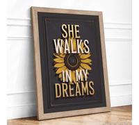 She Walks in Dreams Typography Framed Wall Art Print A2 (59.4×42cm) Oak, Wall Decor for Living Room, Bedroom, Office & Home, Ready to Hang, Art Gift