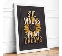 She Walks in Dreams Typography Framed Wall Art Print A4 (29.7×21cm) White, Wall Decor for Living Room, Bedroom, Office & Home, Ready to Hang, Art Gift