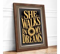 She Walks in My Dreams Typography Framed Wall Art Print A3 (42×29.7cm) Walnut, Wall Decor for Living Room, Bedroom, Office & Home, Ready to Hang, Art Gift