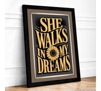 She Walks in My Dreams Typography Framed Wall Art Print A4 (29.7×21cm) Black, Wall Decor for Living Room, Bedroom, Office & Home, Ready to Hang, Art Gift