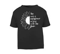 She was a Wildflower in Love with The Sun Sunflower Statement [BBY5] Short Sleeve Cotton Toddler t Shirt, 2-3 Years, Black