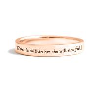 She Will Not Fall Mantra Ring, Christian Bible Scripture Band, Inspirational Stackable Bible Verse Band, Encouragement Faith Ring Jewelry for Women (Rose Gold, 11)
