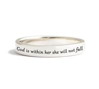 She Will Not Fall Mantra Ring, Christian Bible Scripture Band, Inspirational Stackable Bible Verse Band, Encouragement Faith Ring Jewelry for Women (Silver, 11)