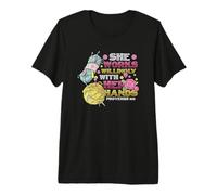 She Works Willingly with Her Hands Crocheting Yarn Knitting Premium T-Shirt