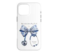She Works With Willing Hands Nurse Stethoscope Case for iPhone 16 Pro Max