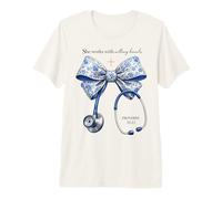 She Works with Willing Hands Nurse Stethoscope Premium T-Shirt